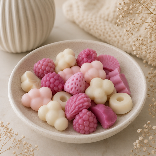 Raspberry Cream Wax melts | Cera aromática de soja con aroma a frambuesa caramelizada, dulce de leche y vainilla